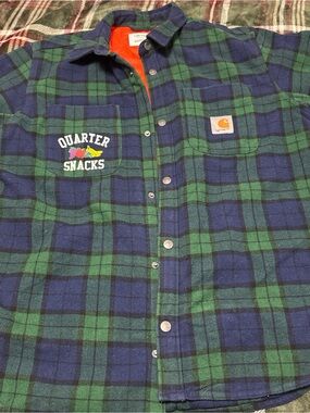 Carhartt Orange Lined Green & Navy Plaid Flannel Jacket - Quartersnacks